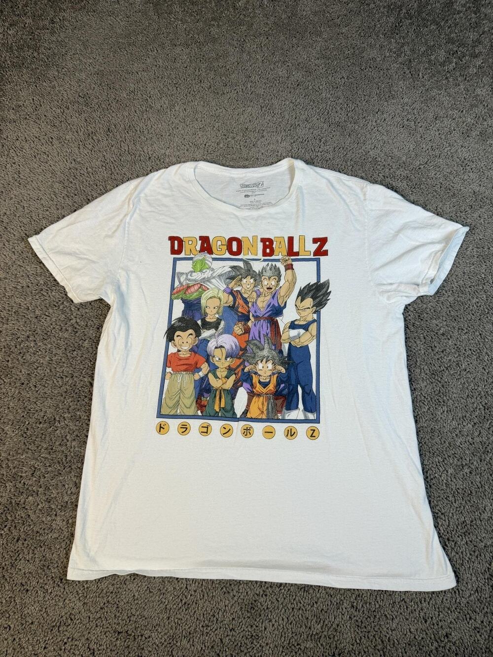 Dragon Ball Z Shirt Mens L White Anime Group Graphic Tagless Cotton Crewneck